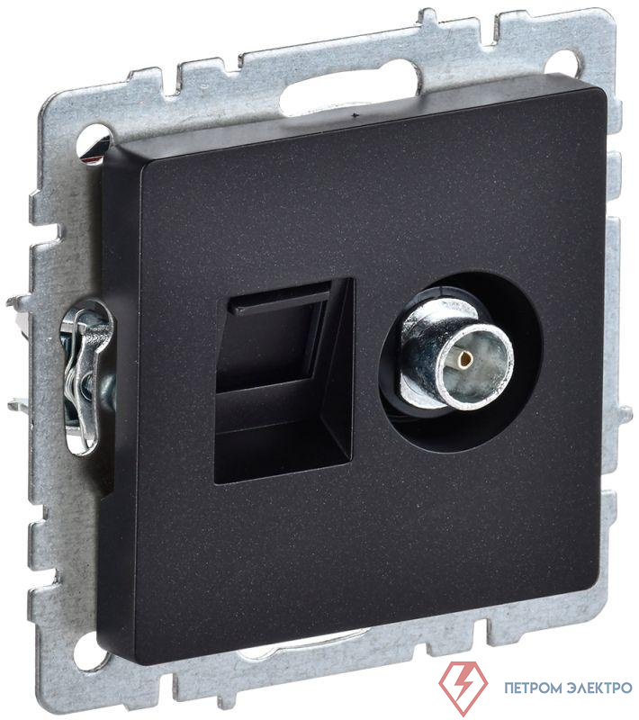 Розетка компьютерная + телевизионная 2-м Brite РТВ/РК12-БрЧ RJ45 кат.5E + TV механизм черн. IEK BR-AK20-1-K02