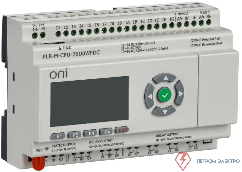 Контроллер программируемый логический (микро ПЛК) PLR-M. CPU с WiFi DI16/DO08(R)/02(T) 24В DC ONI PLR-M-CPU-26U0WFDC