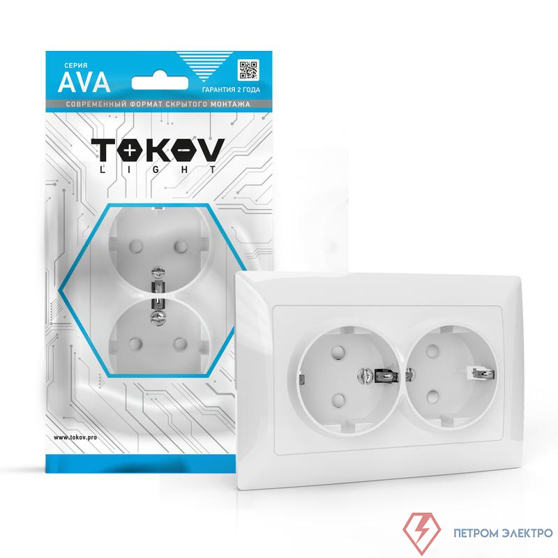 Розетка 2-м СП AVA 16А IP20 с заземл. защ. шторки в сборе бел. TOKOV ELECTRIC TKL-AV-R2FZSF-C01