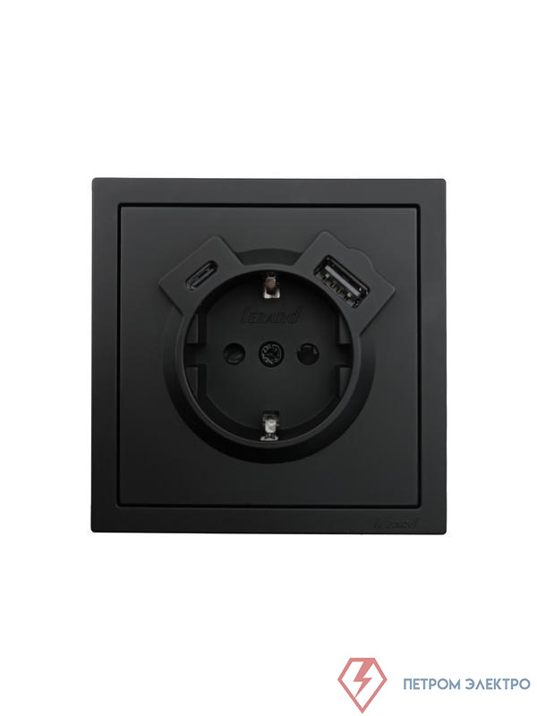Розетка 1-м СП ZIMA IP20 Type-C + USB с заземл. механизм черн. бархат LEZARD 704-4288-181TC