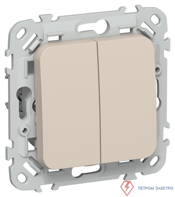 Выключатель проходной 2-кл. СП FLITE ВС62-1-0-ФлЛ 10А механизм льняной IEK FI-V22-0-10-1-K88