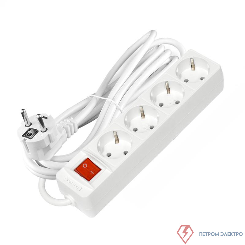 Удлинитель 4х3х16А IP20 3х1 с выкл. бел. DOMTOK 2499