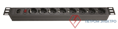 Блок розеток для 19дюймовых шкафов; 8 розеток Schuko; выключатель DKC R519SH8OPSHC14