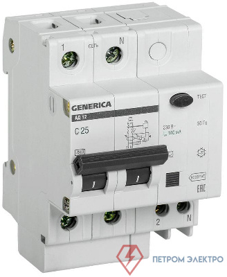 Выключатель автоматический дифференциального тока 2п 25А 100мА АД12 GENERICA IEK MAD15-2-025-C-100
