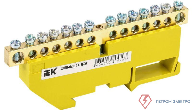 Шина PE "земля" на DIN-изоляторе ШНИ-6х9-14-Д-Ж IEK YNN10-69-14D-K05