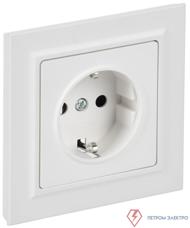 Розетка BRITE РСР14-1-0-БрАБ 16А в сборе с заземл. защ. шторки арктич. бел. IEK BR-R14-16-K91-F