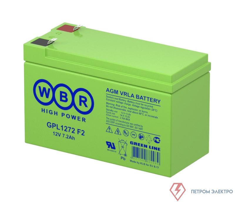 Аккумулятор 12В 7.2А.ч WBR GPL1272 F2 WBR