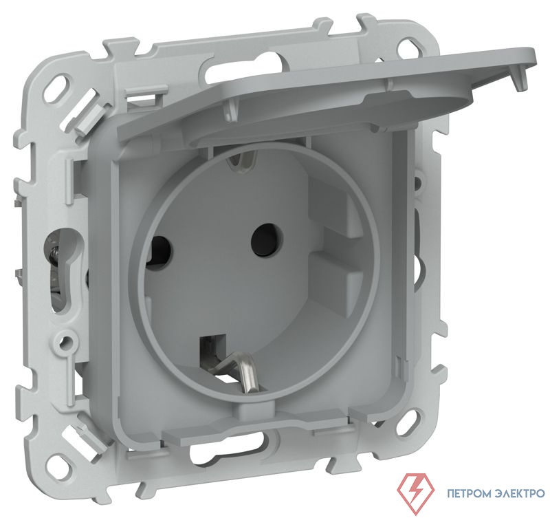 Розетка СП FLITE РСшкр11-1-44-ФлС 16А IP44 с заземл. с защ. шторками и крышкой безвинтовое крепление механизм сер. IEK FI-R16-16-1-44-K03