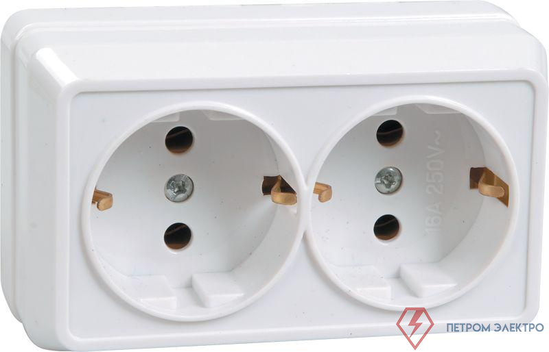 Розетка 2-м ОП Октава РС22-3-ОБ 16А IP20 с заземл. бел. GENERICA ERO21-K01-16-DC