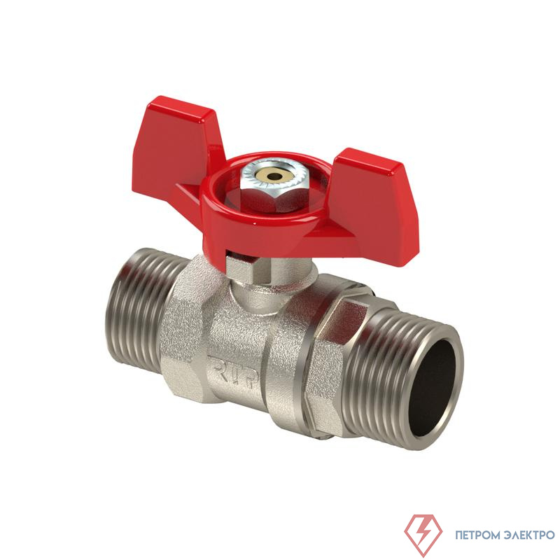 Кран шаровой ручка бабочка латунь наружн. /наружн. резьба 1/2дюйм PN25 никель RTP 36170