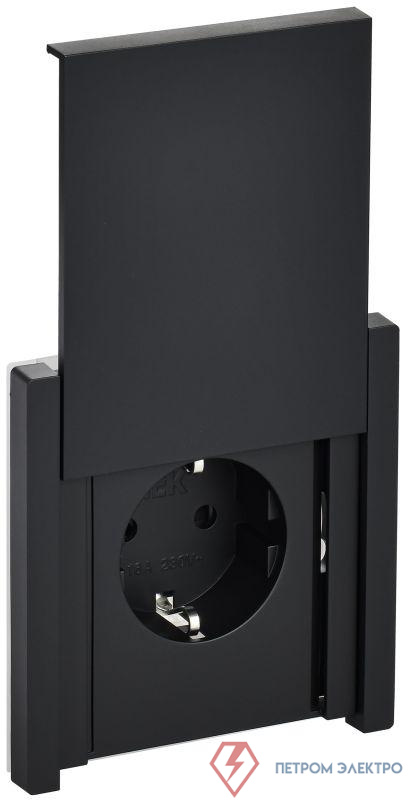 Розетка СП FORTE&PIANO16А IP44 FP119 с заземл. защ. шторки с крышкой безвинт. крепл. черн. IEK FP-R16-16-1-44-K02