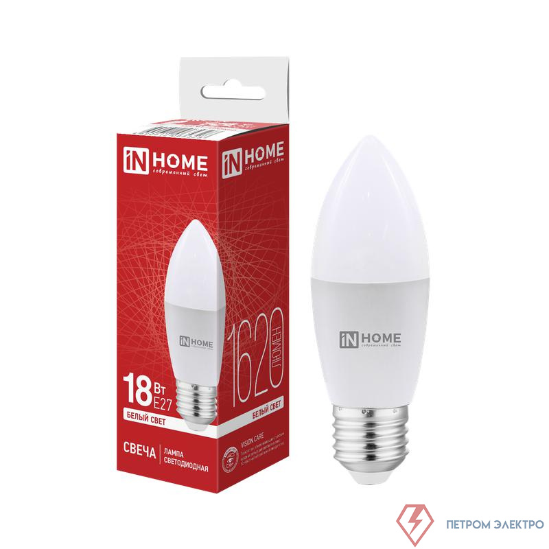 Лампа светодиодная LED-СВЕЧА-VC 18Вт свеча 4000К E27 1620лм 230В IN HOME 4690612065328