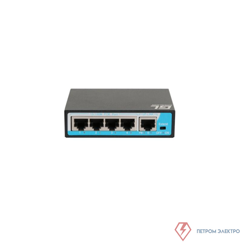 Коммутатор неуправляемый 4 PoE (802.3af) порта 10/100Мбит/с до 250м кат.6 1Upl 60W GIGALINK GL-SW-F005-04P