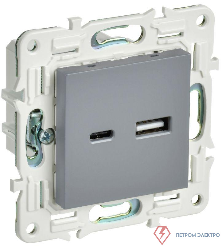 Розетка USB A+C 3.1А SKANDY SK-R14Gr сер. IEK SK-U22-D31-K03