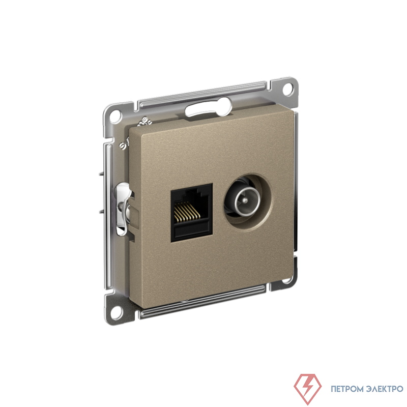 Розетка компьютерная + телевизионная 2-м СП AtlasDesign RJ45 кат.5E + TV механизм шампань SE ATN000589