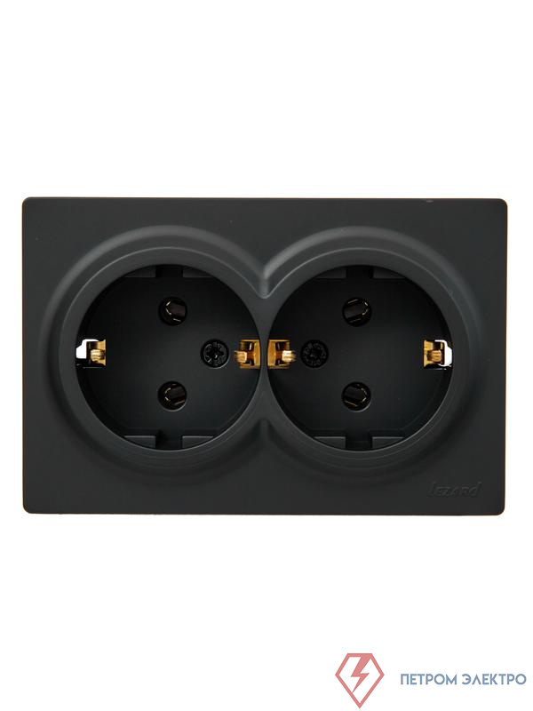 Розетка 2-м ОП LETO с заземл. закрытый корпус ПБТ черн. бархат LEZARD 752-4200-127B