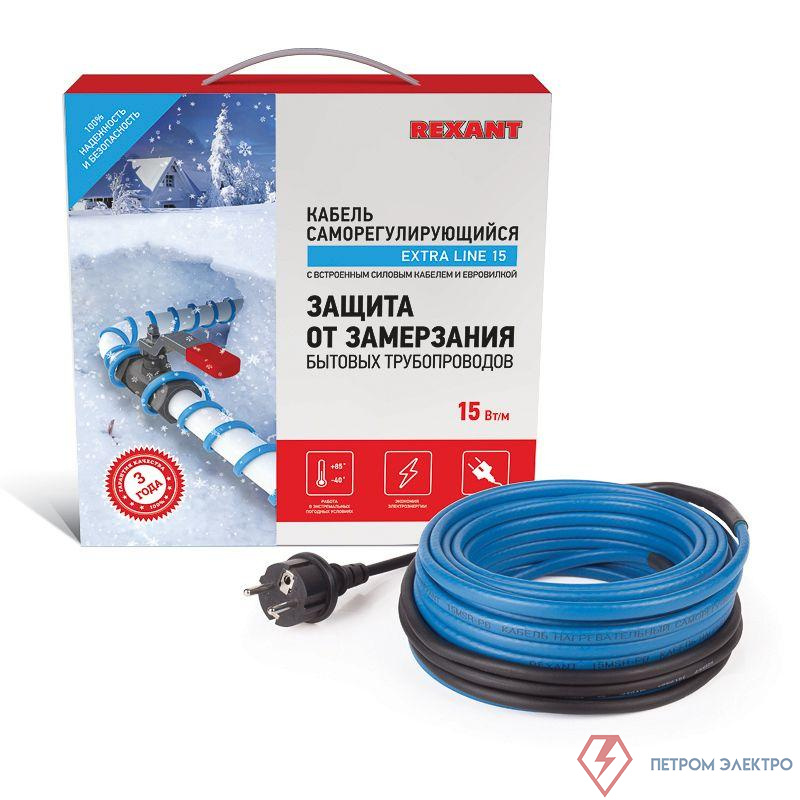 Кабель греющий саморег. Extra Line (комплект для труб) 15MSR-PB 4M (4м/60Вт) REXANT 51-0617