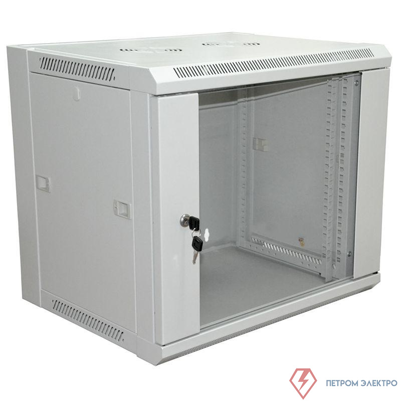 Шкаф телекоммуникационный настенный 19дюйм 9U 600х450х500мм (ШхГхВ) дверь стекло стенка задняя боковые съемные стенки разборный сер. RAL7035 PRO Rexant 04-2201