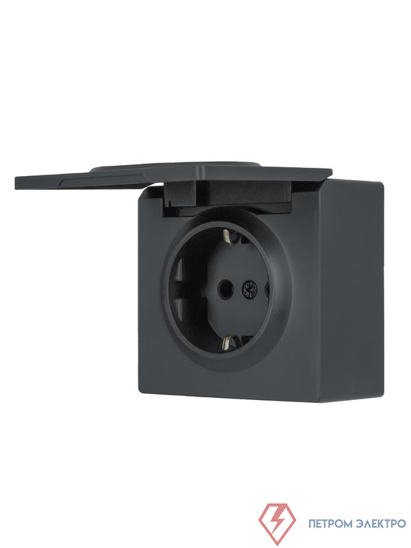 Розетка 1-м ОП LETO с заземл. с крышкой LETO ПБТ графит LEZARD 752-3400-123B