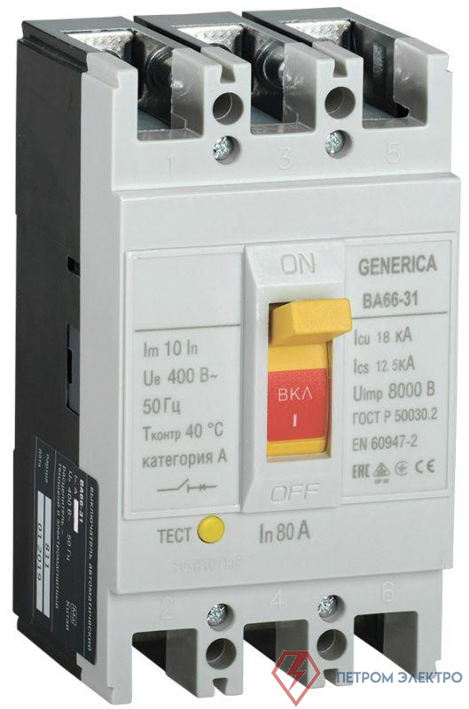 Выключатель автоматический 3п 80А 18кА ВА66-31 GENERICA SAV10-3-0080-G