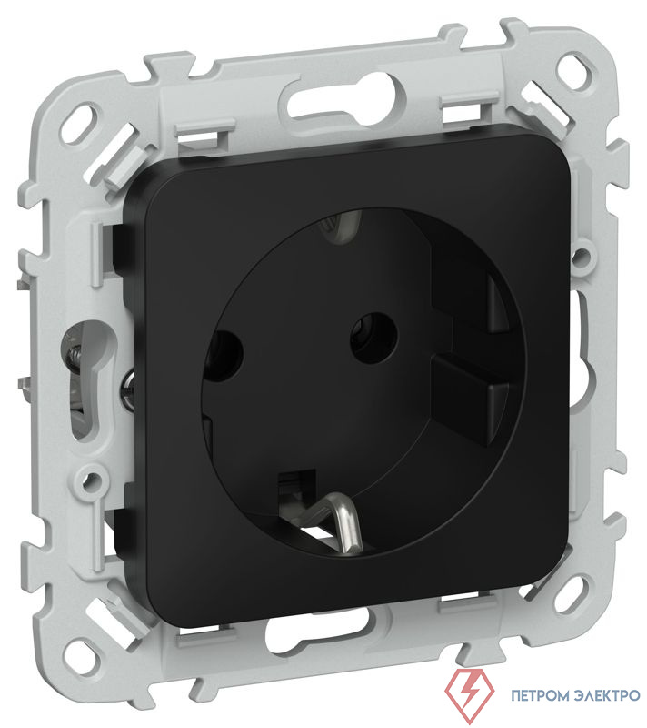 Розетка СП FLITE РС11-1-ФлЧ 16А с заземл. без защ. шторок безвинтовое крепление механизм черн. IEK FI-R11-16-1-K02