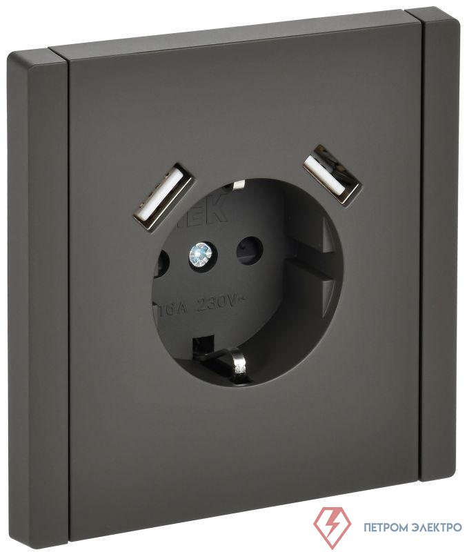 Розетка FORTE&PIANO FP345 16А USB A+A 3.1А с заземл. защ. штроки винт. крепл. сер. IEK FP-R14-16-U21-D31-K03