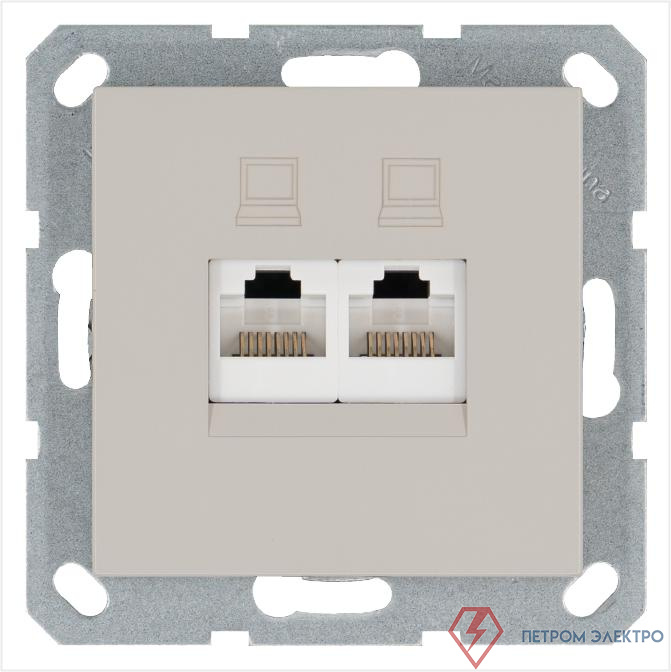 Розетка компьютерная 2-м RJ45 IP20 кат. 5E механизм тауп Jasmart G6106T