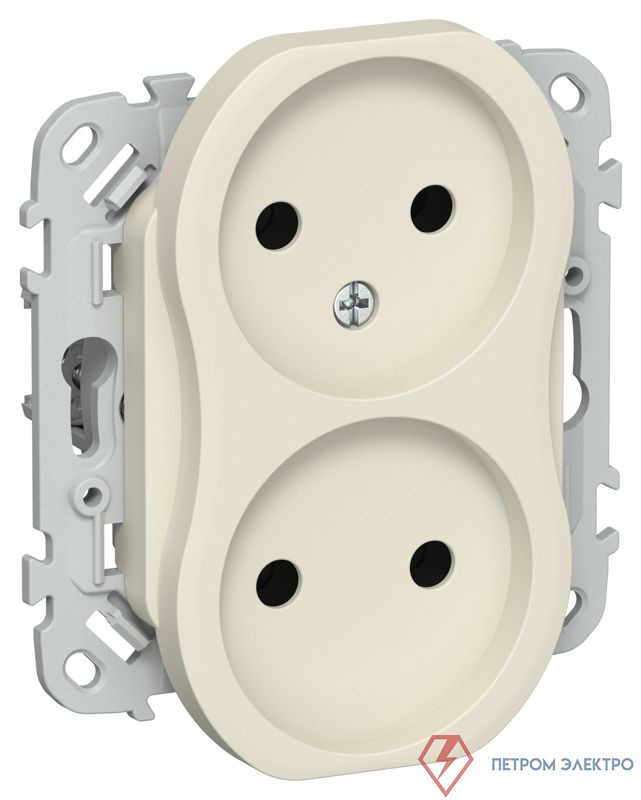 Розетка 2-м СП FLITE РС02-1-ФлСл 10А без заземл. без защ. шторок безвинтовое крепление механизм сливочный IEK FI-R20-10-1-K86