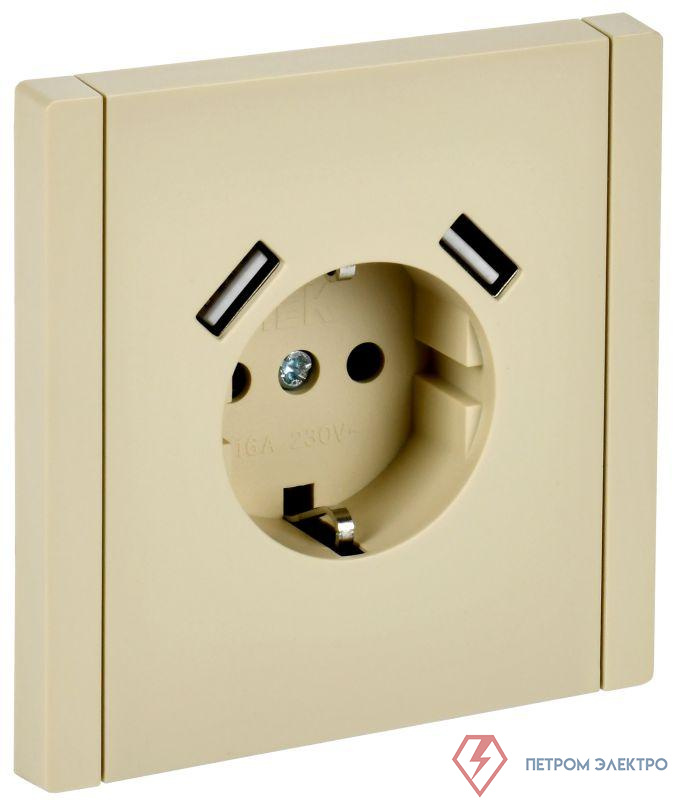 Розетка FORTE&PIANO FP445 16А USB A+A 3.1А с заземл. защ. штроки винт. крепл. ваниль IEK FP-R14-16-U21-D31-K10 0
