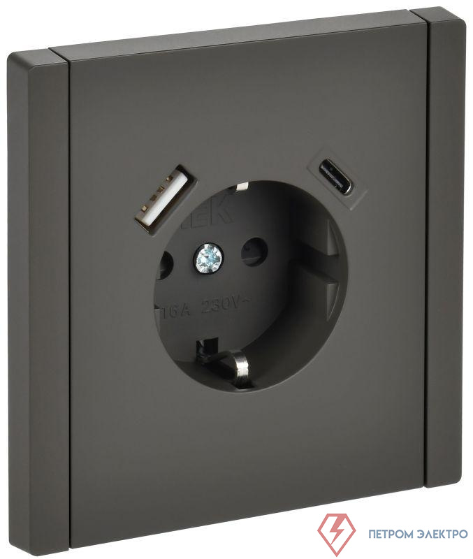 Розетка FORTE&PIANO FP347 16А USB A+C 18Вт с заземл. защ. штроки винт. крепл. сер. IEK FP-R14-16-U22-018-K03