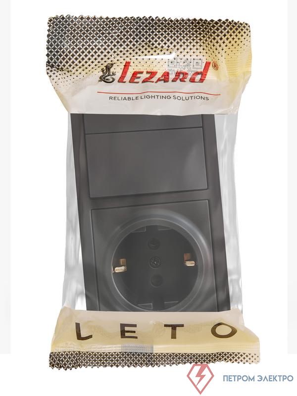 Блок ОП LETO (2-кл. выключатель + 1-м розетка с заземл.) горизонт. черн. бархат LEZARD 752-4200-170BKP