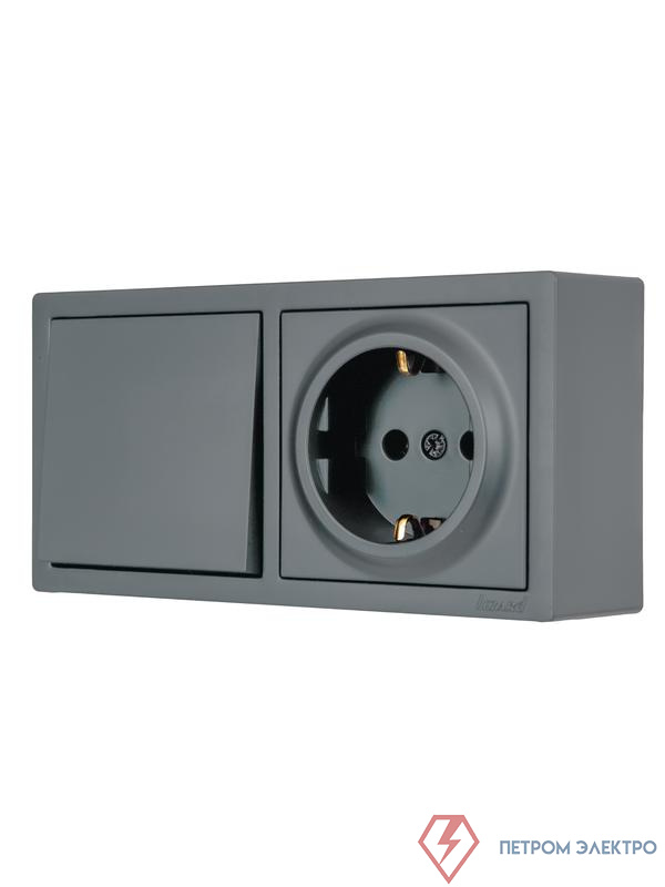 Блок ОП LETO (1-кл. выключатель + 1-м розетка с заземл.) горизонт. графит LEZARD 752-3400-170BAP