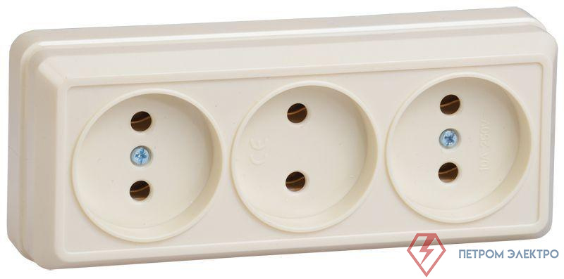 Розетка 3-м ОП Октава 10А IP20 без заземл. крем. GENERICA ERO30-K33-10-DC