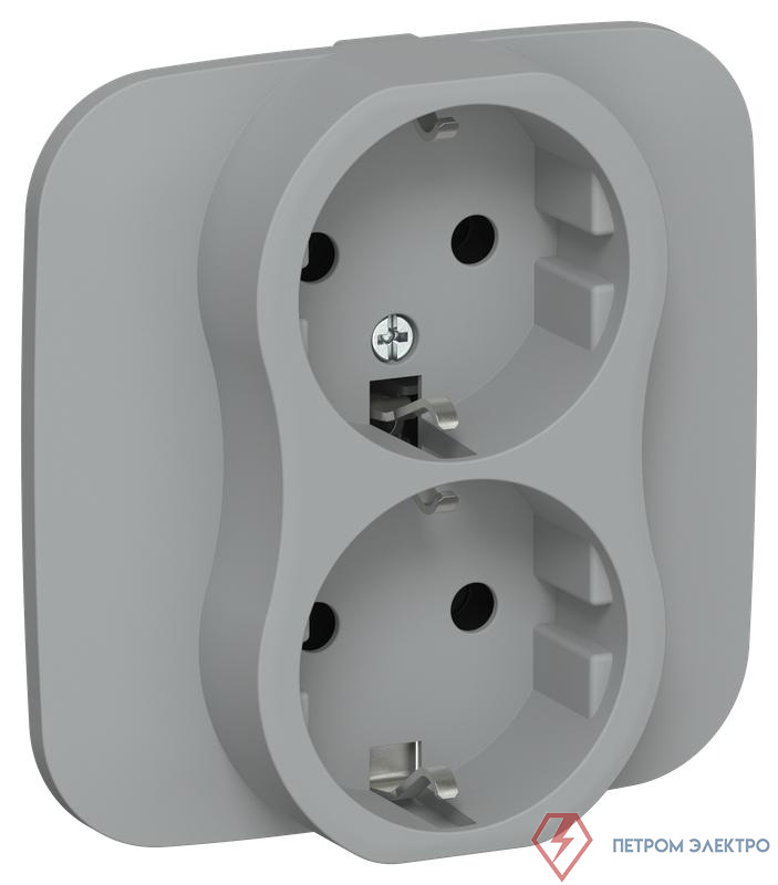 Розетка 2-м СП FLITE РС12-1-А-ФлС 16А с заземл. без защ. шторок безвинтовое крепление в сборе механизм сер. IEK FI-R21A-16-1-K03