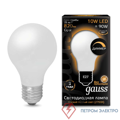 Лампа светодиодная Black Filament A60 E27 10Вт 2700К OPAL диммир. Gauss 102202110-D 0