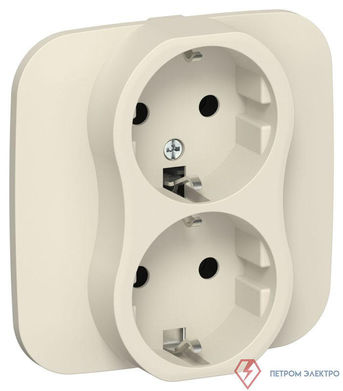 Розетка 2-м СП FLITE РС12-1-А-ФлСл 16А с заземл. без защ. шторок безвинтовое крепление в сборе механизм сливочный IEK FI-R21A-16-1-K86