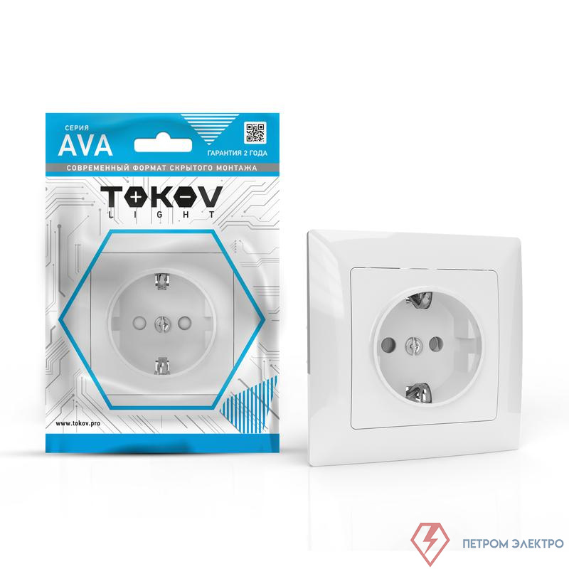 Розетка 1-м СП AVA 16А IP20 с заземл. защ. шторки в сборе бел. TOKOV ELECTRIC TKL-AV-R1FZSF-C01
