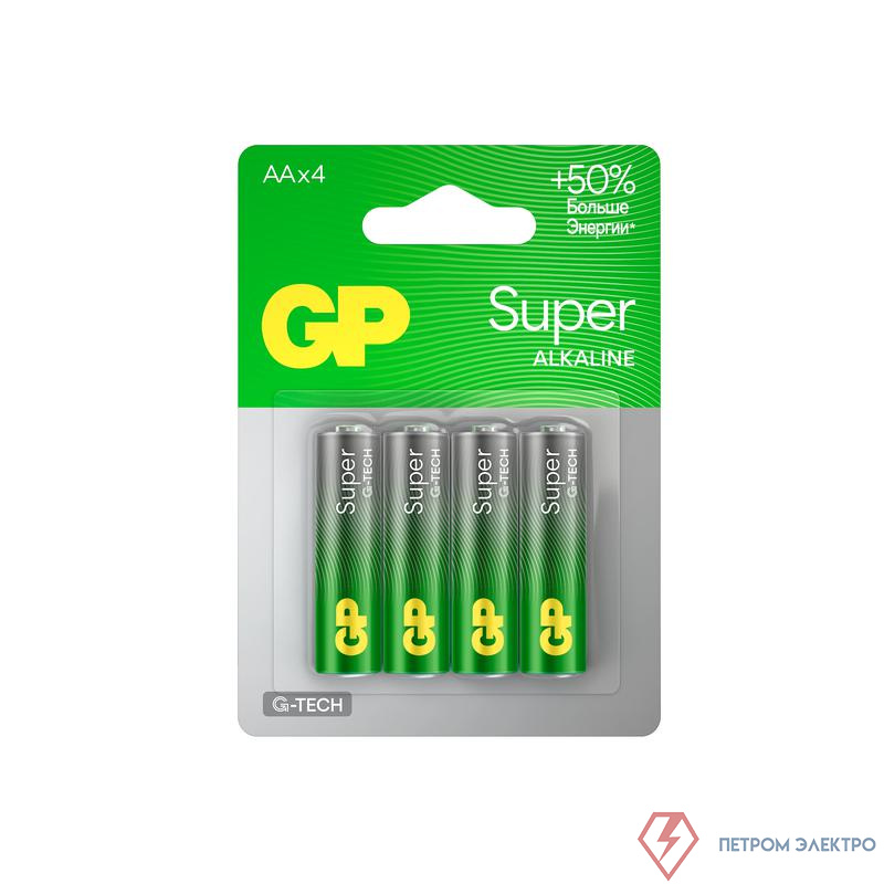 Элемент питания алкалиновый AA/LR6 1.5В Super Alkaline G-Tech 15AA21-2CRSBC4 40/320 (блист.4шт) GP 1222