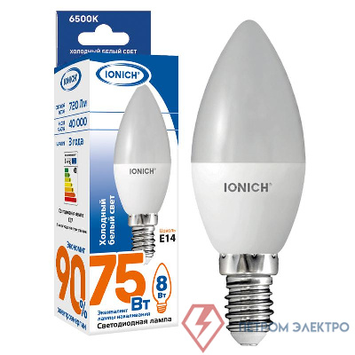 Лампа светодиодная ILED-SMD2835-C37-8-720-220-6.5-E14 (1302) IONICH 1536 0