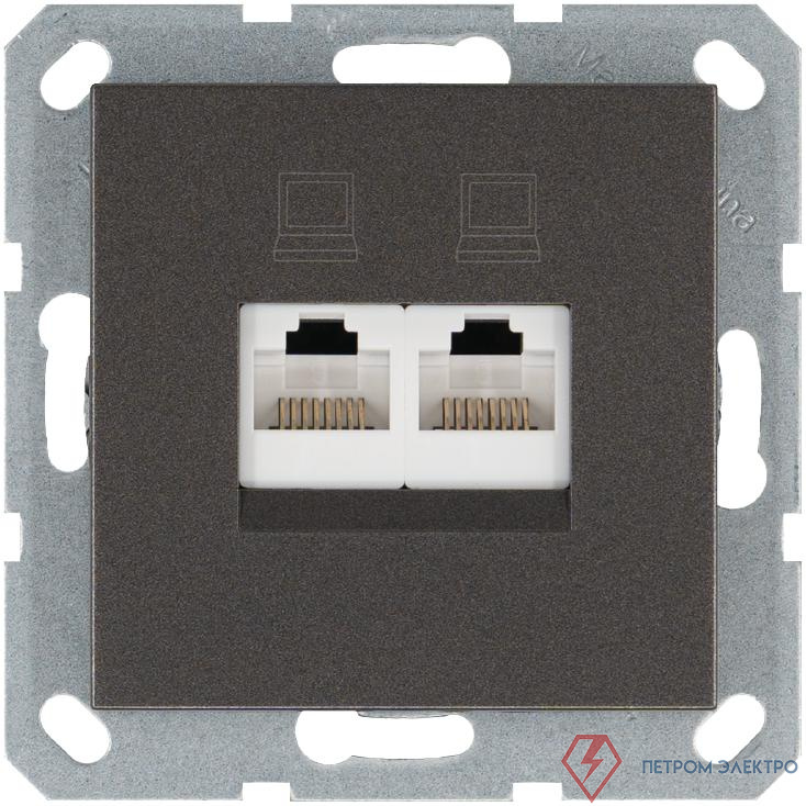 Розетка компьютерная 2-м RJ45 IP20 кат. 5E механизм мокко Jasmart G6106Z