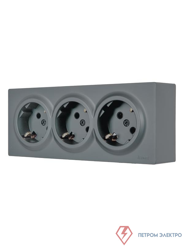 Розетка 3-м ОП LETO с заземл. закрытый корпус ПБТ графит LEZARD 752-3400-127BUP