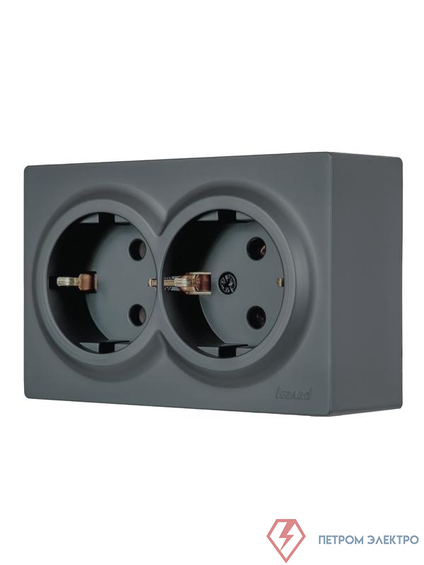 Розетка 2-м ОП LETO с заземл. закрытый корпус ПБТ графит LEZARD 752-3400-127B