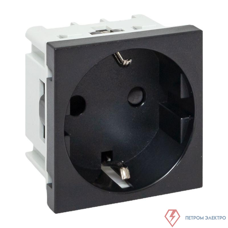 Розетка 45х45 с зазем. с защ. шторками 90град. черн. матов. EKF E2MR16-028-30