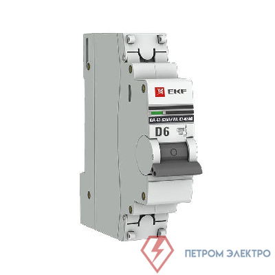 Выключатель автоматический модульный 1п D 6А 6кА ВА 47-63M с одним магнит. расцеп. EKF mcb4763m-6-1-6D-pro