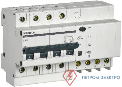 Выключатель автоматический дифференциального тока 4п 63А 100мА АД14 GENERICA IEK MAD15-4-063-C-100
