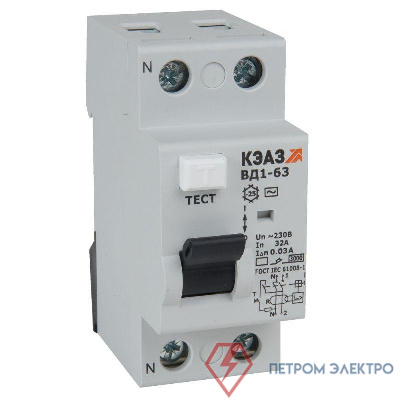 Выключатель дифференциального тока (УЗО) 2п 16А 100мА тип AC ВД1-63 2316 УХЛ4 КЭАЗ 221910