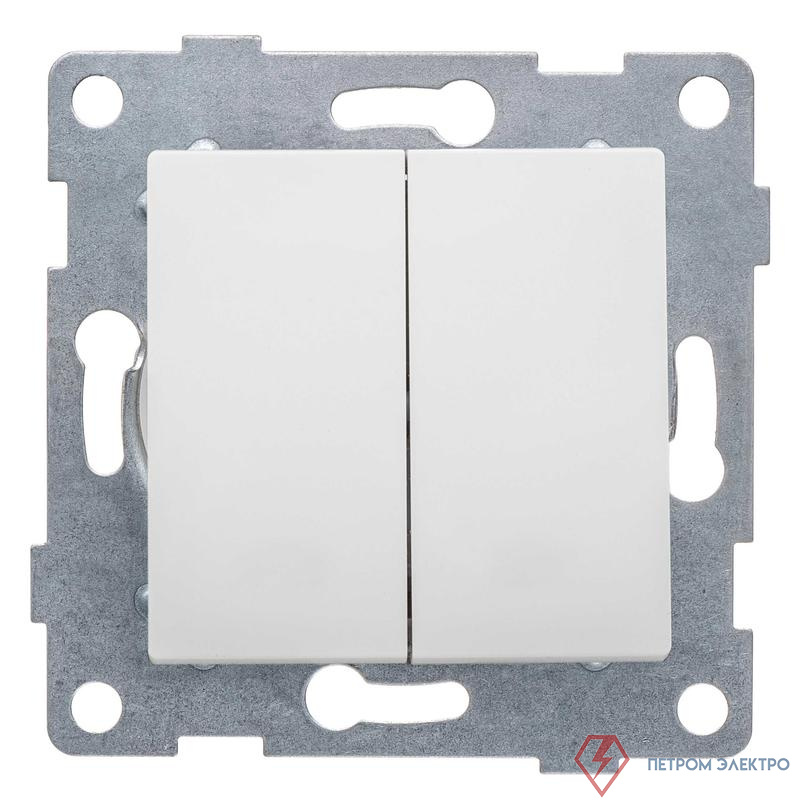 Переключатель проходной 2-кл. СП Ugra 10А 250В для двух цепей механизм бел. матов. GUSI С11В8-041