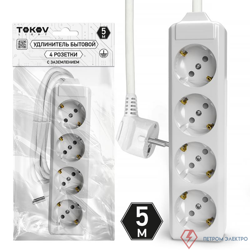 Удлинитель 4х5м с заземл. 10А 3х1.5 TOKOV ELECTRIC TKL-C01-BU4-5-1.5-Z