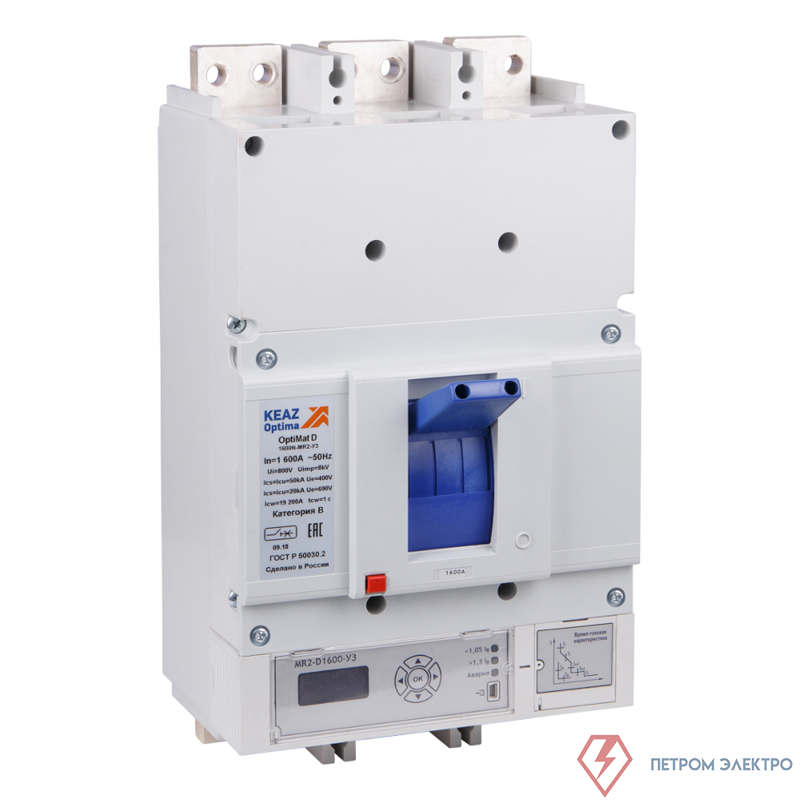 Выключатель автоматический 3п 1000А диапазон уст. 500...1000А 85кА OptiMat D1000N-MR2-У3-РЕГ КЭАЗ 353191