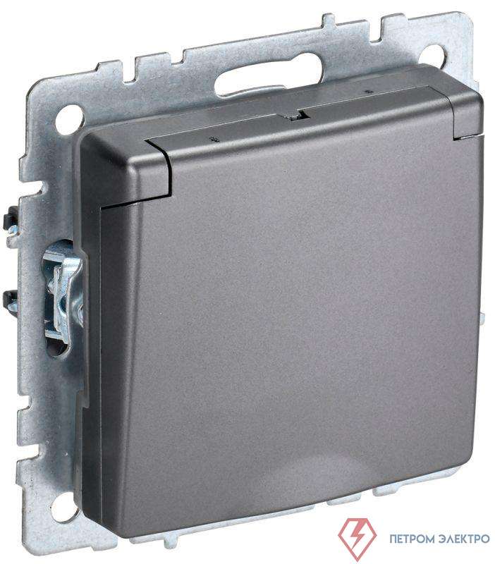 Розетка BRITE РСбш10-3-БрС 16А IP20 с заземл. защ. шторки с крышкой механизм сталь IEK BR-R16-16-K46